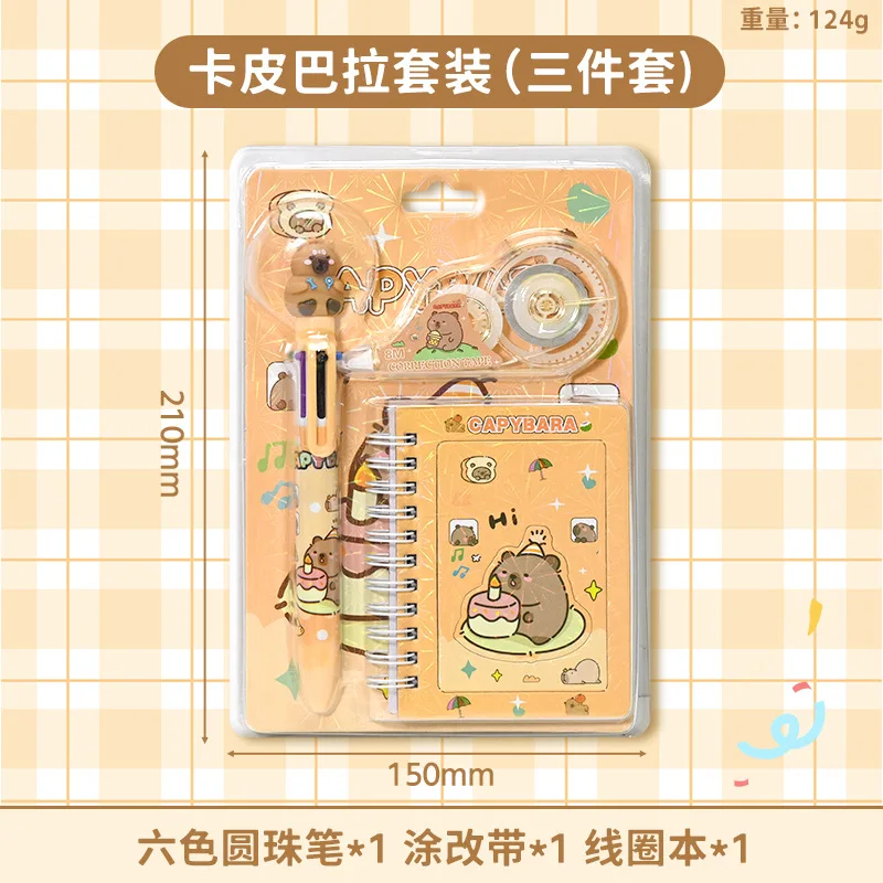 

3Pcs Capybara Cartoon Learning Stationery Set Ballpoint Pen Correction Belt School Notebook Set Student Stationery Gifts Wholes