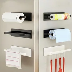 1PCS Kitchen Metal Paper Towel Rack Perforation-free Hanging Rack Storage Hand Roll Paper Rack Plastic Bag Storage Rack,