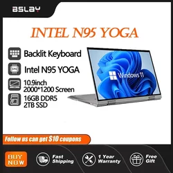 Tableta de 10,9 pulgadas con pantalla táctil Intel N95, dispositivo compacto de 16GB, DDR5, 2TB, SSD, cámara HD, Teclado retroiluminado, portátil plegable de 360 °