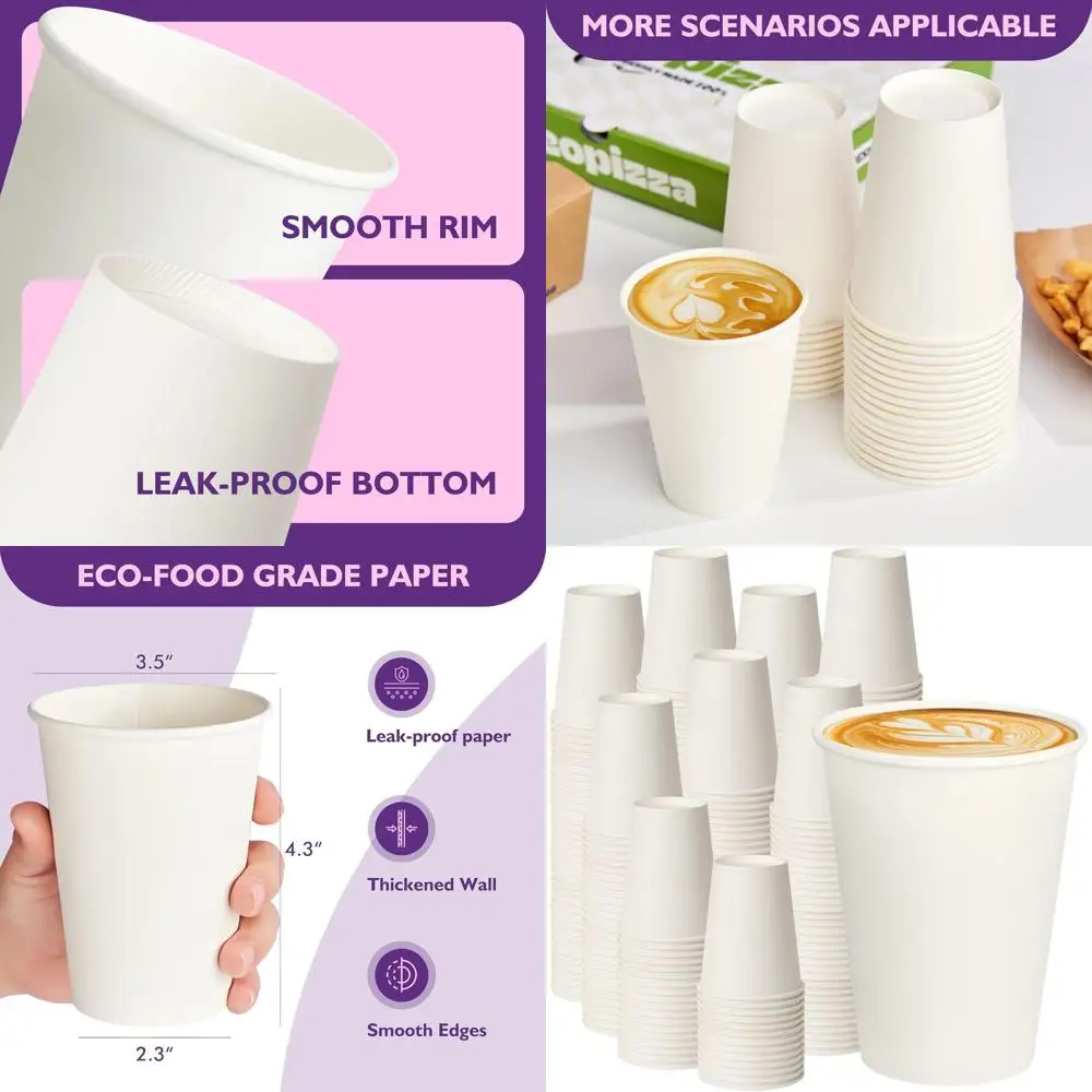 

1000-Count Disposable White Paper Cups for Hot Beverages: Coffee, Tea, Cocoa