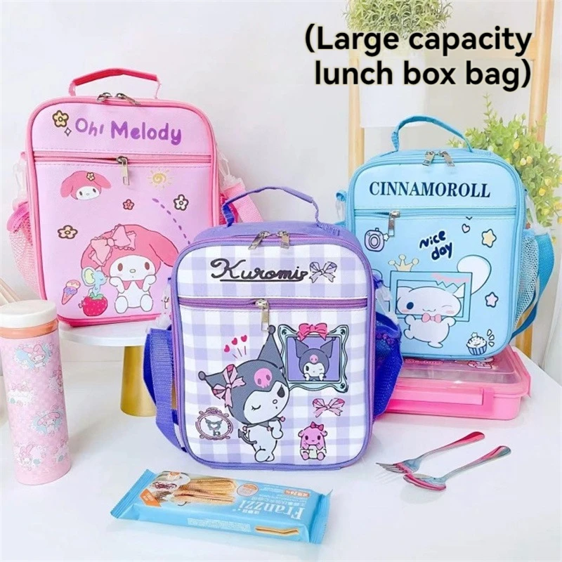 

Hello Kitty Sanrio Kawaii Lunch Box Bag Kuromi My Melody Cinnamoroll Cute Cartoon Student Large Capacity Portable Bento Bag