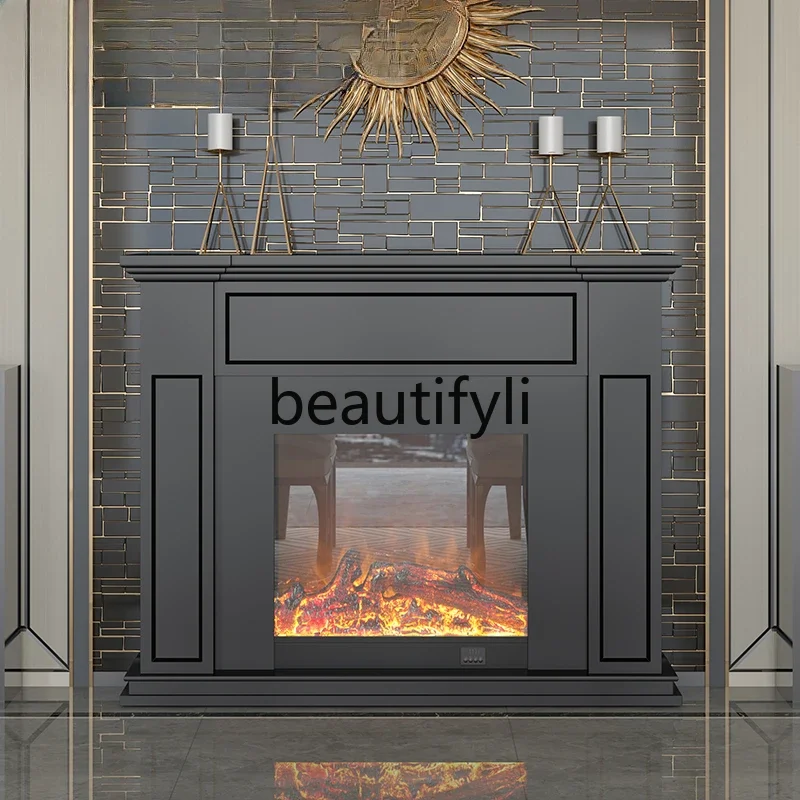 

C1.5 meters American gray solid wood electric fireplace decorative cabinet simple European heating fake stove