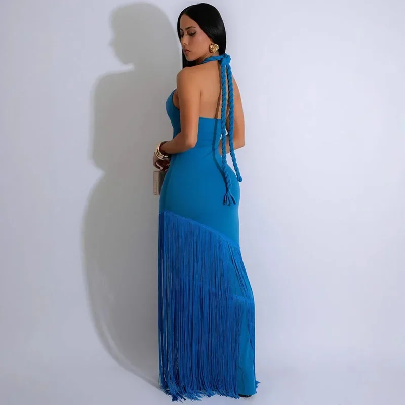 Sexy licou dos nu moulante robe Maxi femmes anniversaire soirée soirée bal évider gland célébrité formelle longues robes