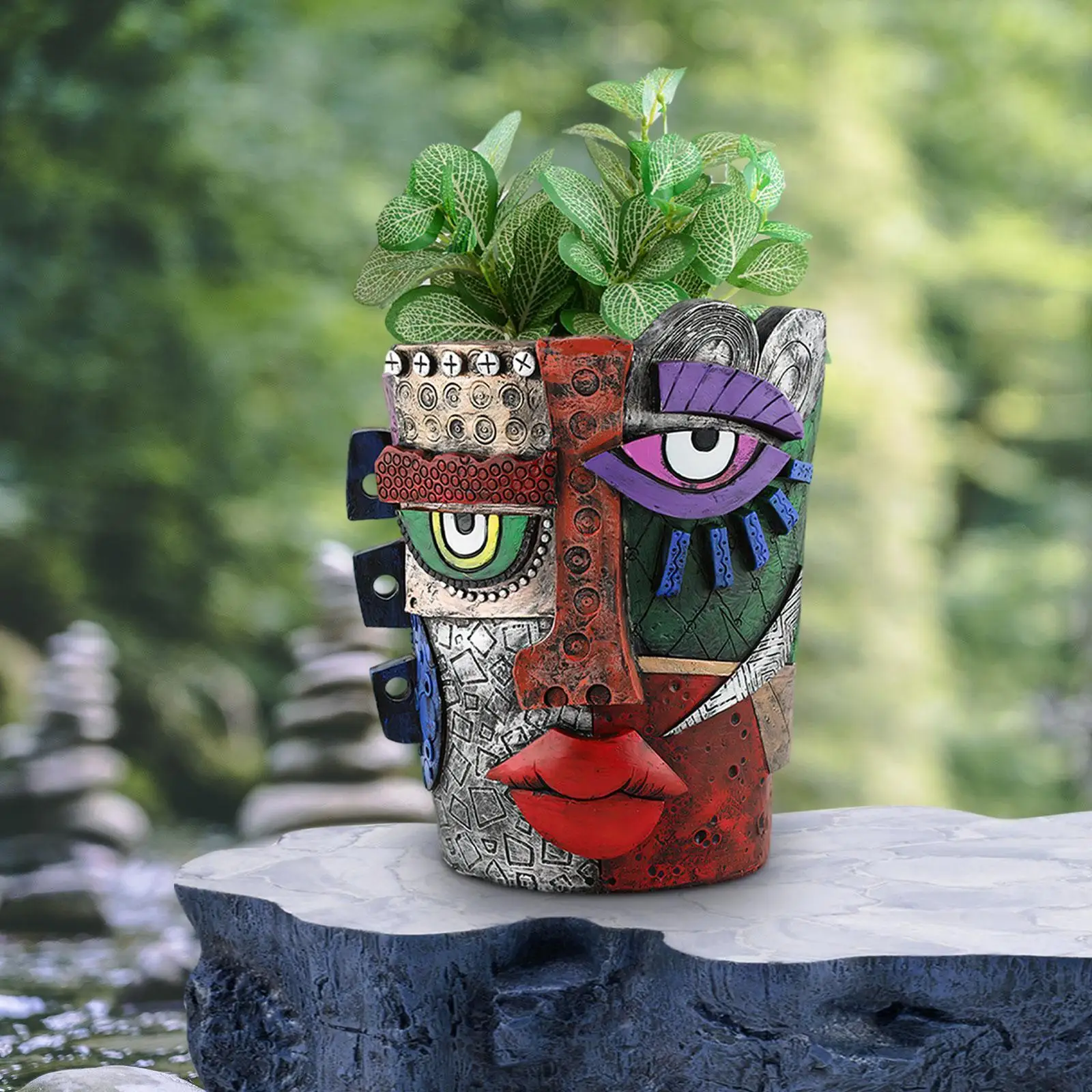 Abstract Face Plant Pot Flower Vase Ornament Display Pen Holder Maya Planter