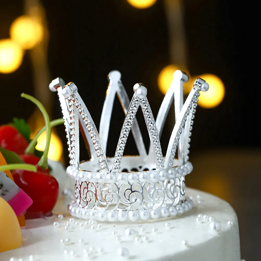 2Pcs Pearl Crown Cake Decor Elegant Party Decorations for Birthday Wedding Shower Cake Ornaments Tiara for