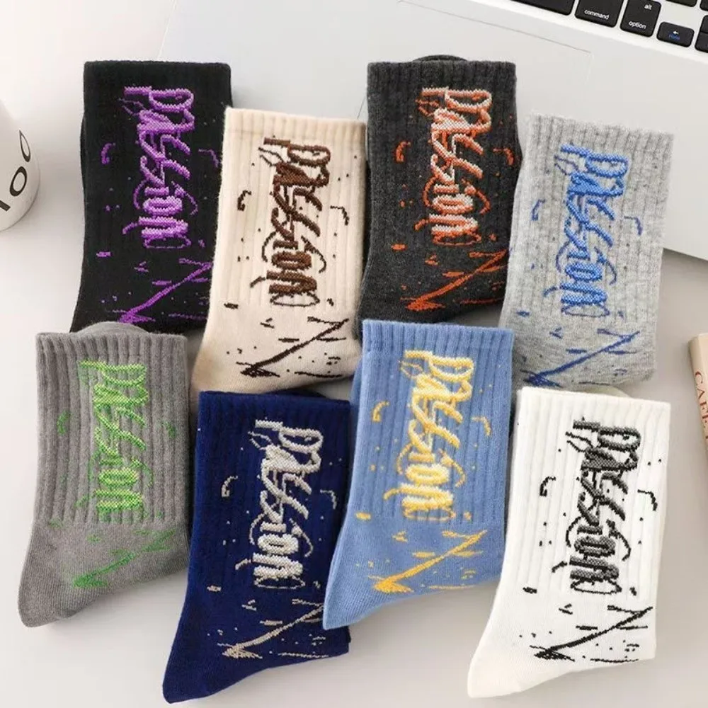 5pair/set Soft Graffiti Printed Socks Sweat Absorbing Colorful Street Style Socks Breathable Sports Leisure Socks Home Wear