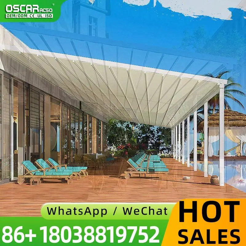 Sunshading Comfortable Electric Retractable PVC Roof System for Prefab Houses and Bioclimatic Gazebos in Backyards Patios and Ga