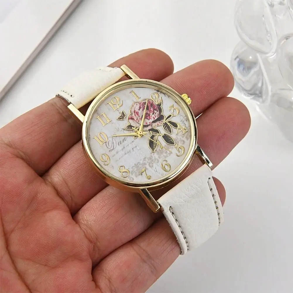 Fashion Casual Luxury Women Peony Dial PU Leather Quartz Watch Elegant Popular Versatwrist Watch Hoilday Gifts Present New Style