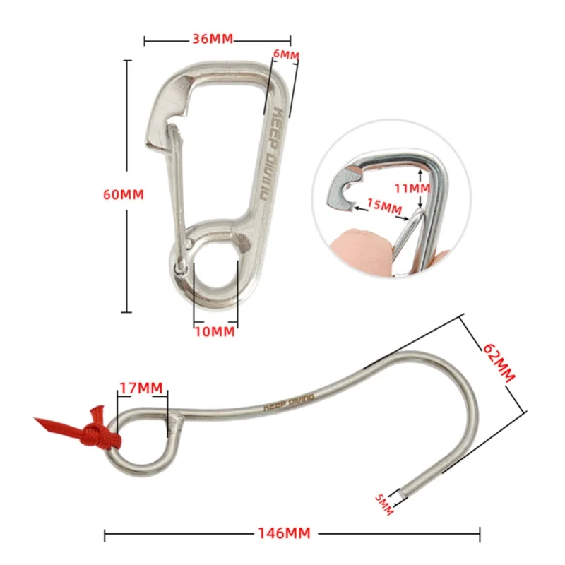 Reef Drift Hook Scuba Diving 316 Stainless Steel Reef Drift Hook With Braided Rope Lanyard