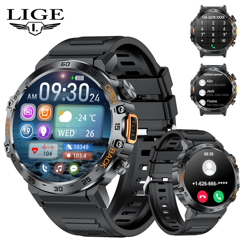 

LIGE 2025 Men Smart Watch IP68 Waterproof Outdoor Sports Watch Health Monitor Bluetooth Call Flashlight Smartwatch Reloj Hombre