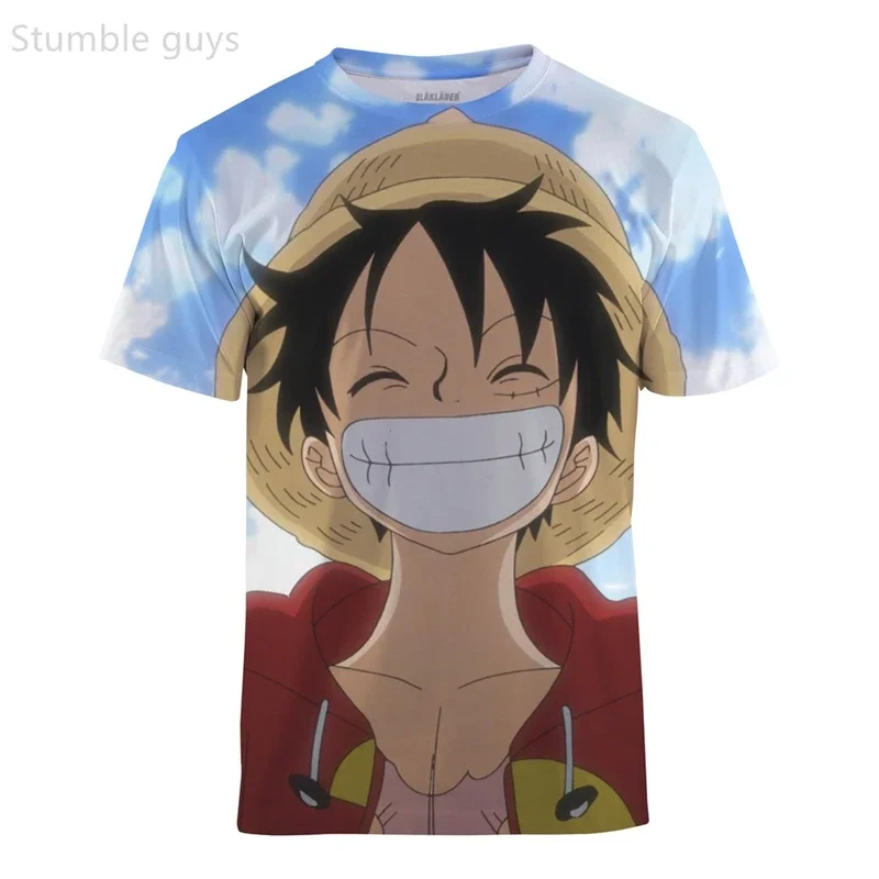 Kinder One Piece Luffy Strohhut T-Shirt Sommer Anime Kurzarm-Oberteil Jungen Herren Atmungsaktives Jersey Schnelltrocknend Alltagstauglich