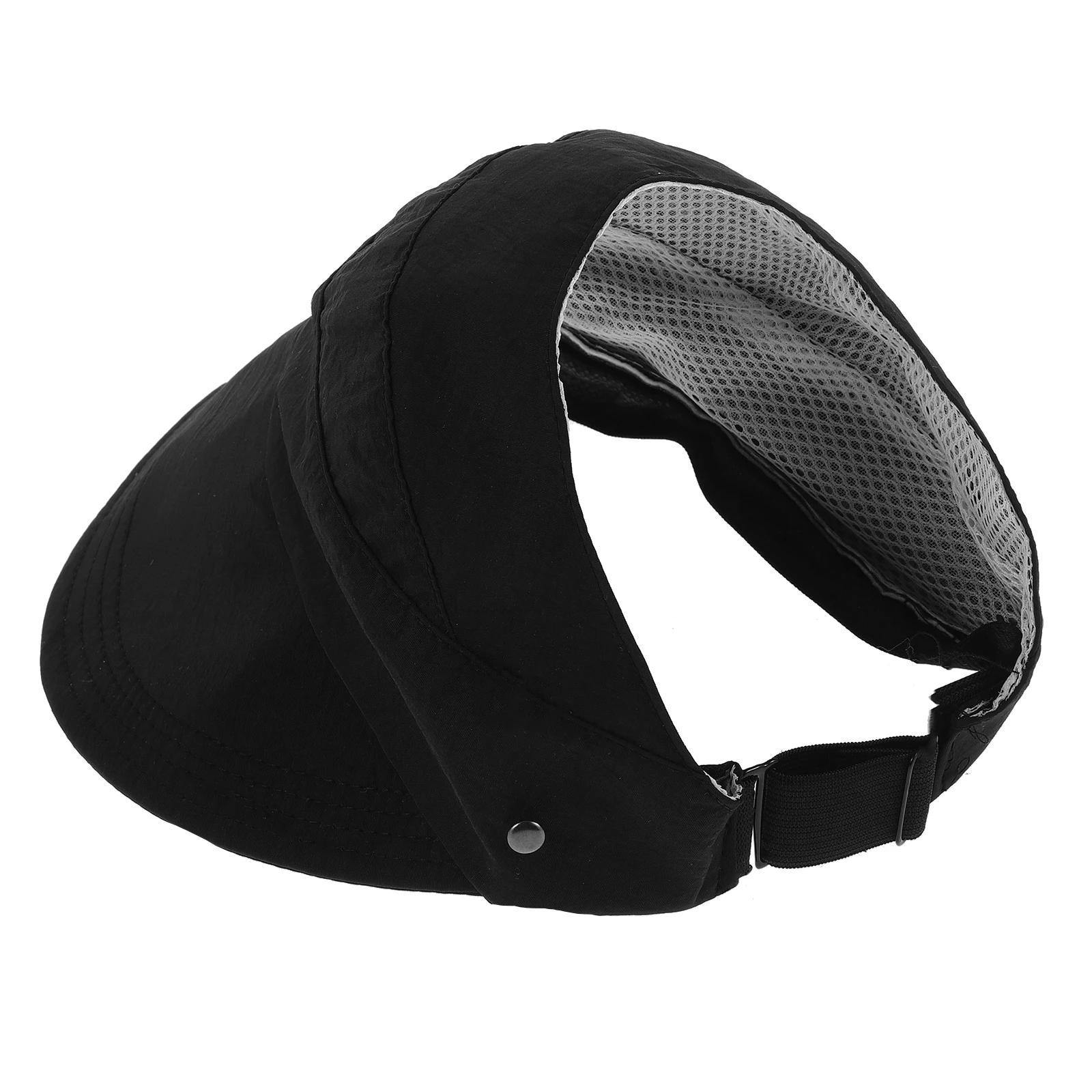 

Breathable Ice Silk Bucket Wide Brim Women Sun Protection UV Hat Foldable Face Mask Slot Fisherman Summer Hat Black Acrylic