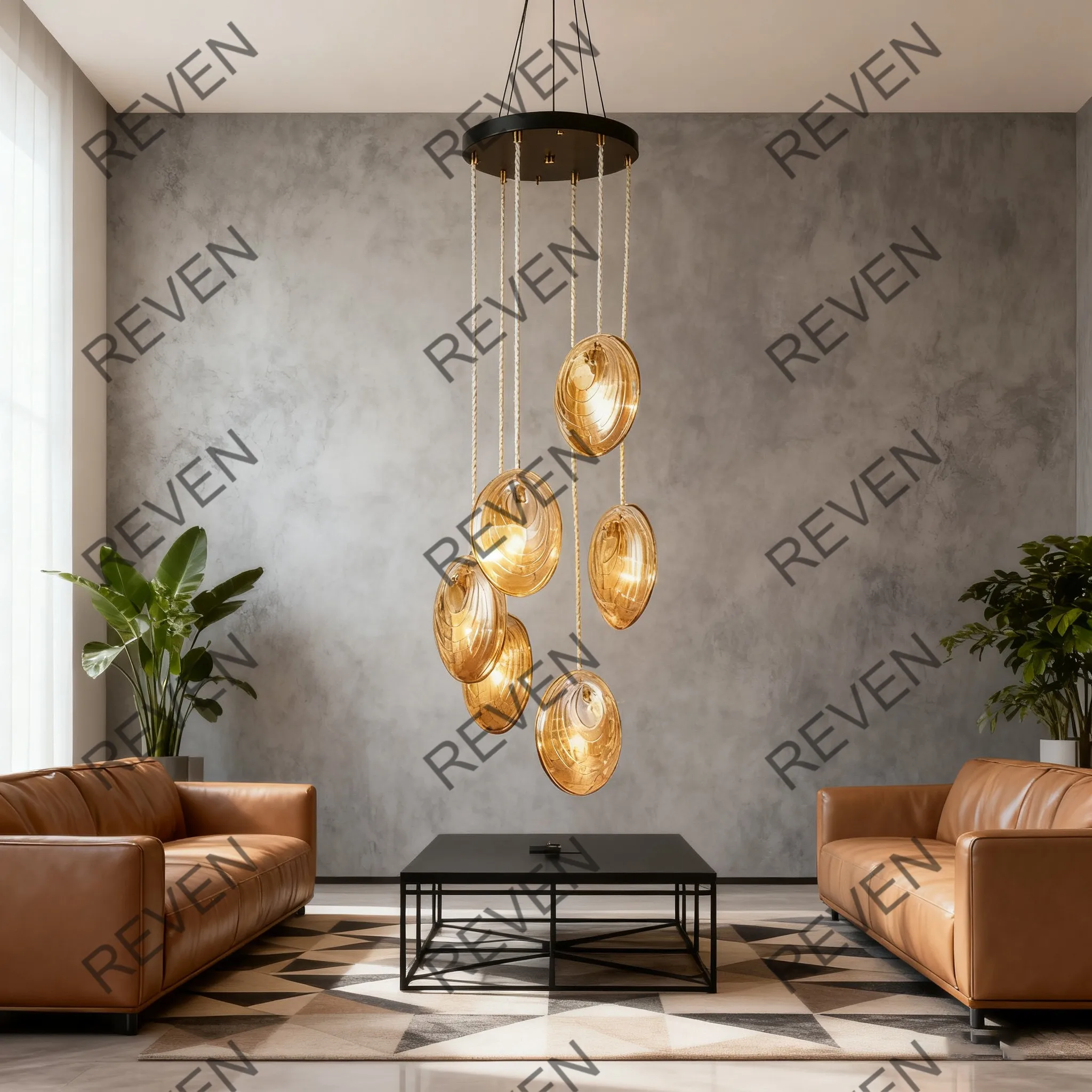 REVEN Lampadario moderno di lusso Lustre Lampada da parete in vetro dorato Lampada a sospensione dimmerabile per soggiorno Hotel Villa Decorazione d'interni