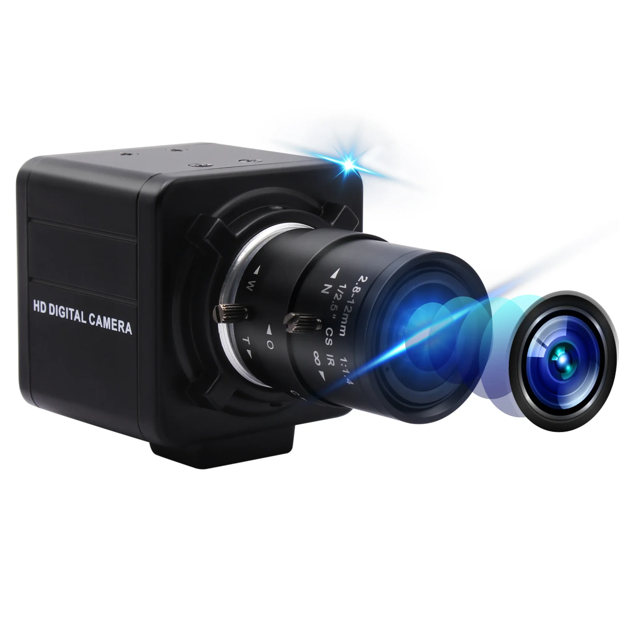 

ELP 1MP Global Shutter CS 2.8-12mm Varifocal Lens 4X Zoom USB Camera AR0144 720P 60fps USB Webcam For High Speed Motion Tracking