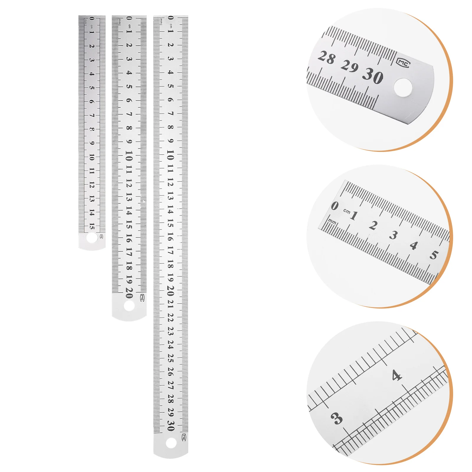 3 Pcs Double Sided Ruler Carpenters Square Stainless Steel Metric Office Supplies