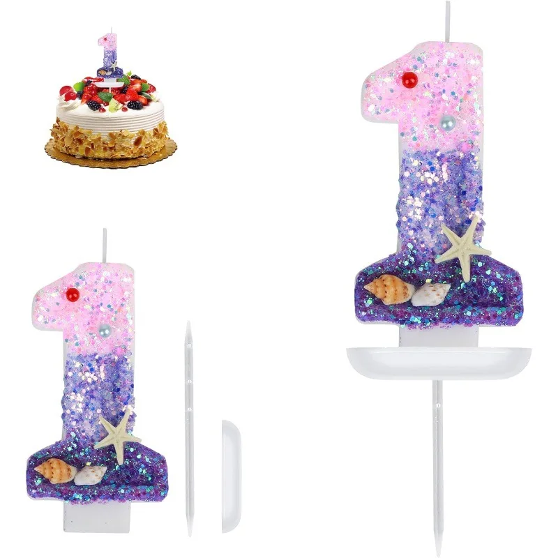 Three color gradual change mermaid birthday digital candle cake decoration