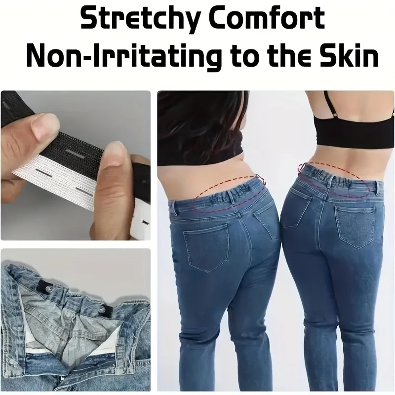 1 Set of Adjustable Waistband Tightener Set - Non-Printed Black and White Pants Waist Extender, Unisex Seamless Button Relaxer for Jeans and Pants view 5