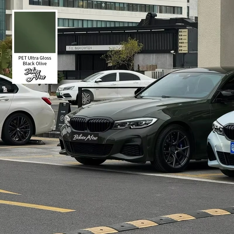 1.52*17m Wholesale Supplier Gloss Black Olive Green PET Color Shift Car Vinyl Wrap Colors Vehicle Wrap Self-repairing  Wrap Film