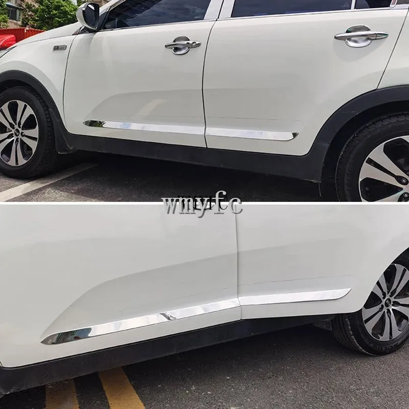 For KIA Sportage 2011-2015 Exterior Stainless Steel Door Body Protector Side Molding Cover Trims 4Pc Car Accessories