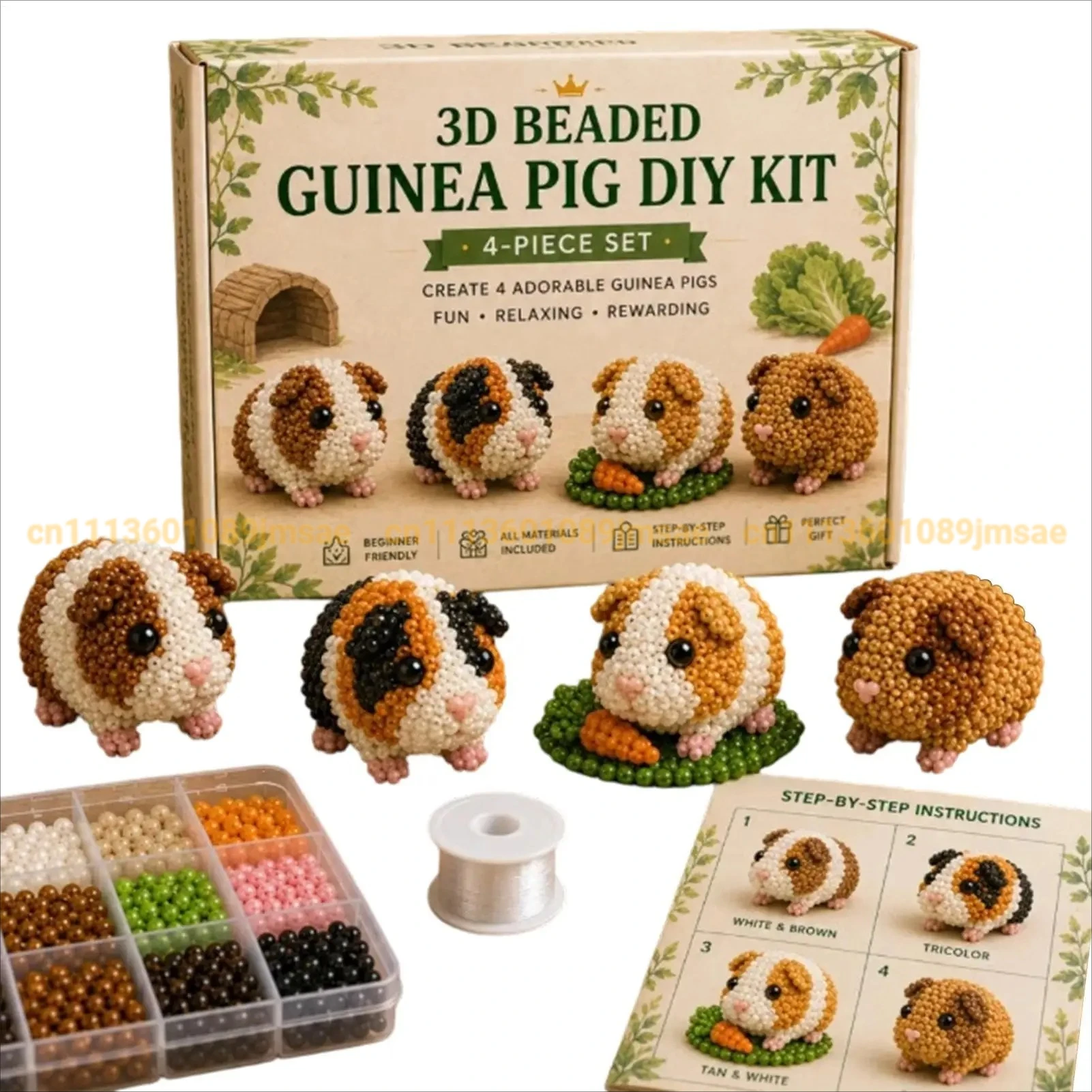 Niedliches Meerschweinchen Perlen-Bastelset, DIY 3D Perlen-Tier-Bastelset, Entspannendes Hobby-Kit für Erwachsene mit Schritt-für-Schritt-Anleitung