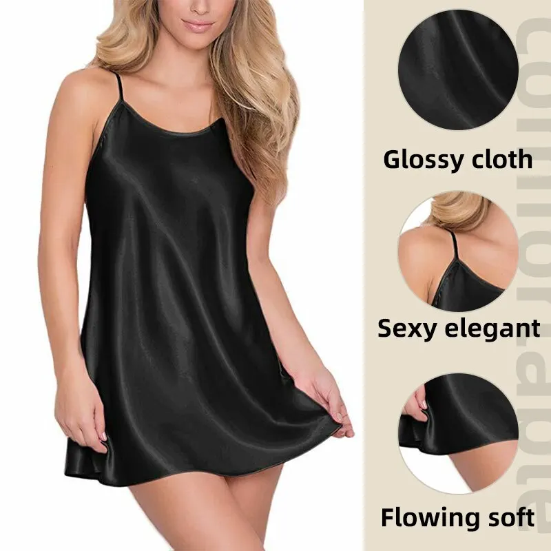 Women Sexy Ice Silky Pajamas Nightclothes Sleepwear Dress L XL XXL White Black V-neck Comfortable Casual Summer