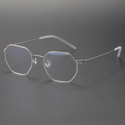 Fashion Multilateral Pure Titanium Glasses Frame Jian Dan Linde Jeppe Handmade Retro Small Glasses for Men and Women Students.