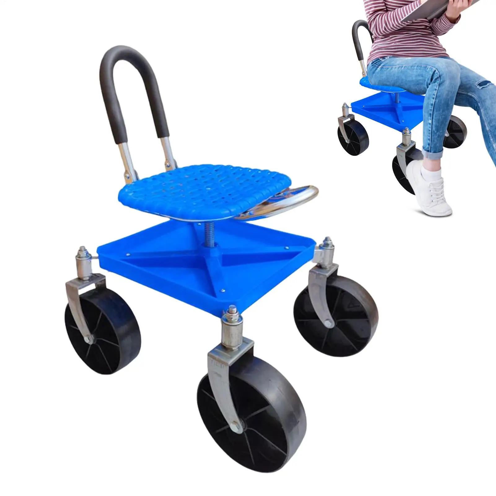 Garden Stool 360 Degree Swivel Rolling Garden Work Seat With Wheels Adjustable Height Yard Workseat for Nursery Pruning Plant