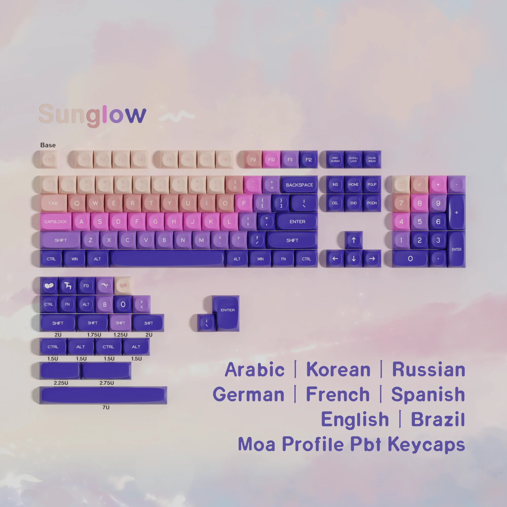 sunglow pbt keycaps grupo moa profile split layout 7u space bars alemao espanhol coreano iso ansi brasil arabe grande key caps 01