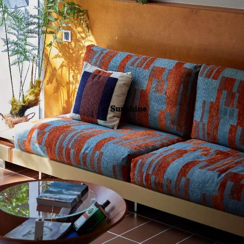 Fabric three-person modular sofa bed without armrests Small apartment medium and ancient style  FT