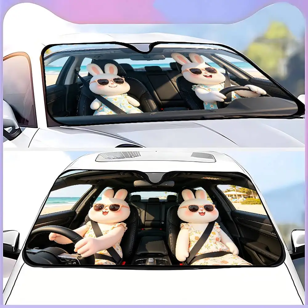 Rabbit Drive Car SunShade Windshield Funny Sun Shade Foldable UV Ray Sun Visor Protector Sunshade For Front Window