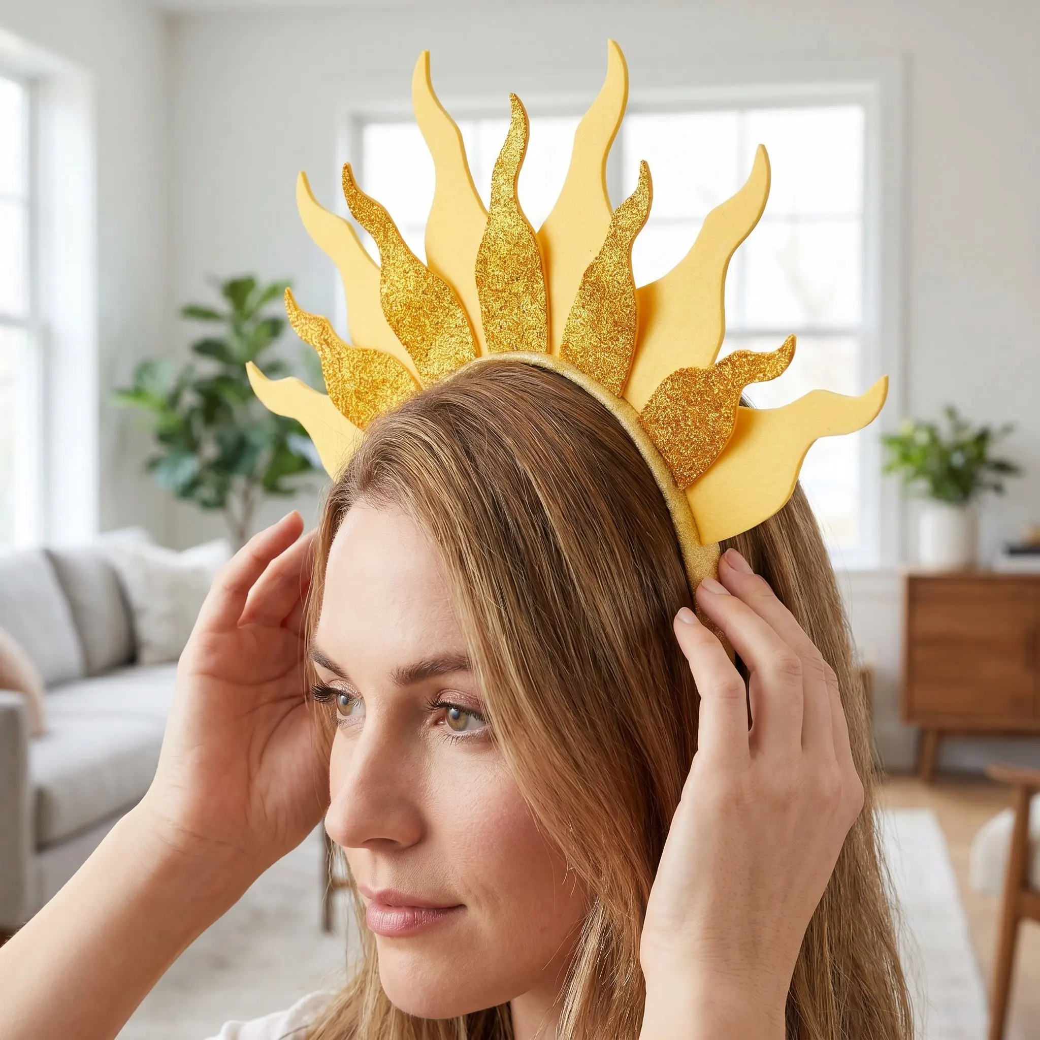 Sparkling Gold Foam Headband Sunburst Crown Bachelorette Party Birthday Festival Parade Dance Costume Accessory