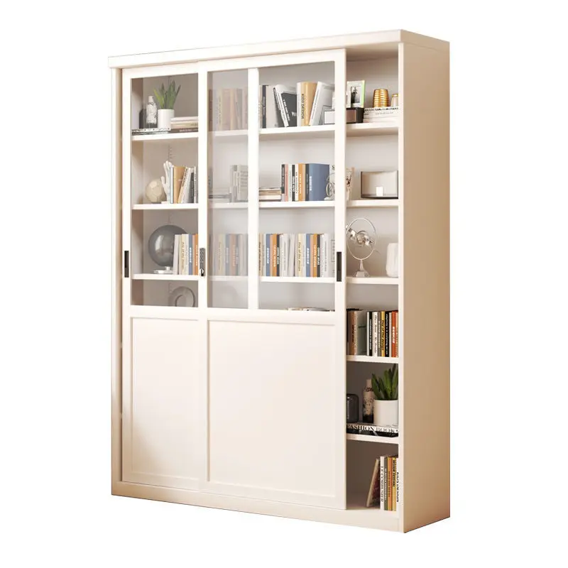 

Бытовой стальной книжный шкаф с замком, раздвижная дверь со стеклянной дверью, кованый шкафчик для гостиной, железная напольная книжная полка