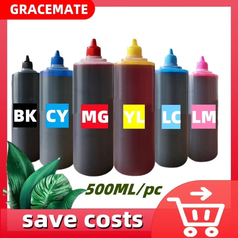 GraceMate 500ML/Bottle Universal Dye Ink Compatible for Epson Canon HP Brother Lexmark DELL Inkjet Printer Cartridge Printer Ink