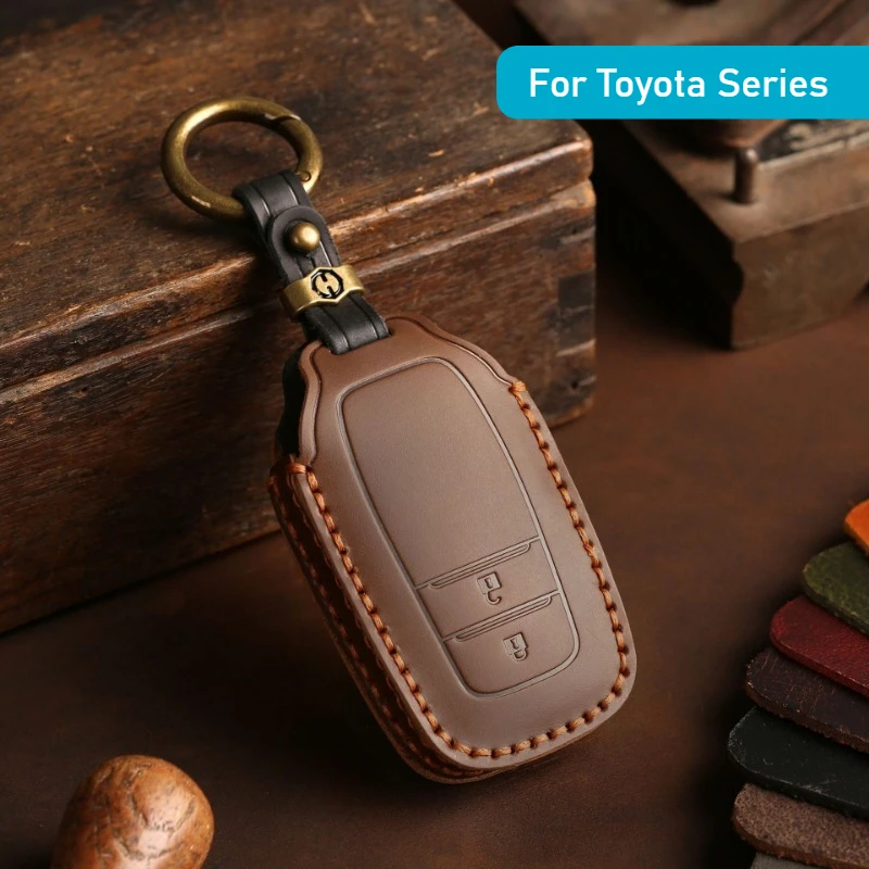 For Toyota Corolla Avalon Camry C-HR RAV4 Car Key Cover High Quality Genuine Leather Car Key Bag Car Modification Accessories