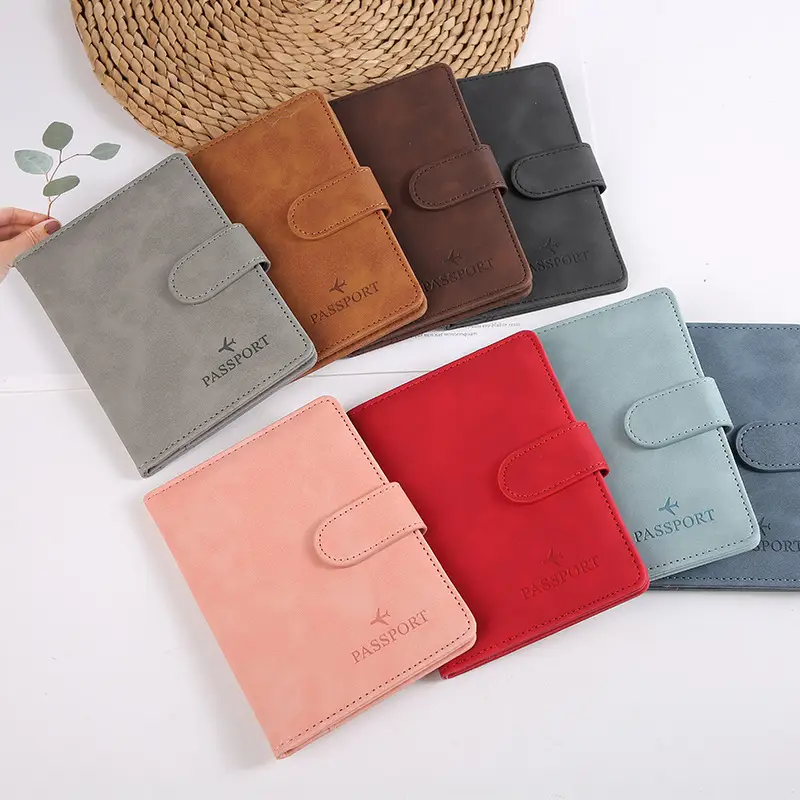 Leather Passport Holder Covers Case Waterproof Travel Credit Card Wallet Cute Passport Book for Women/Men Buckle Passport Cover - 3