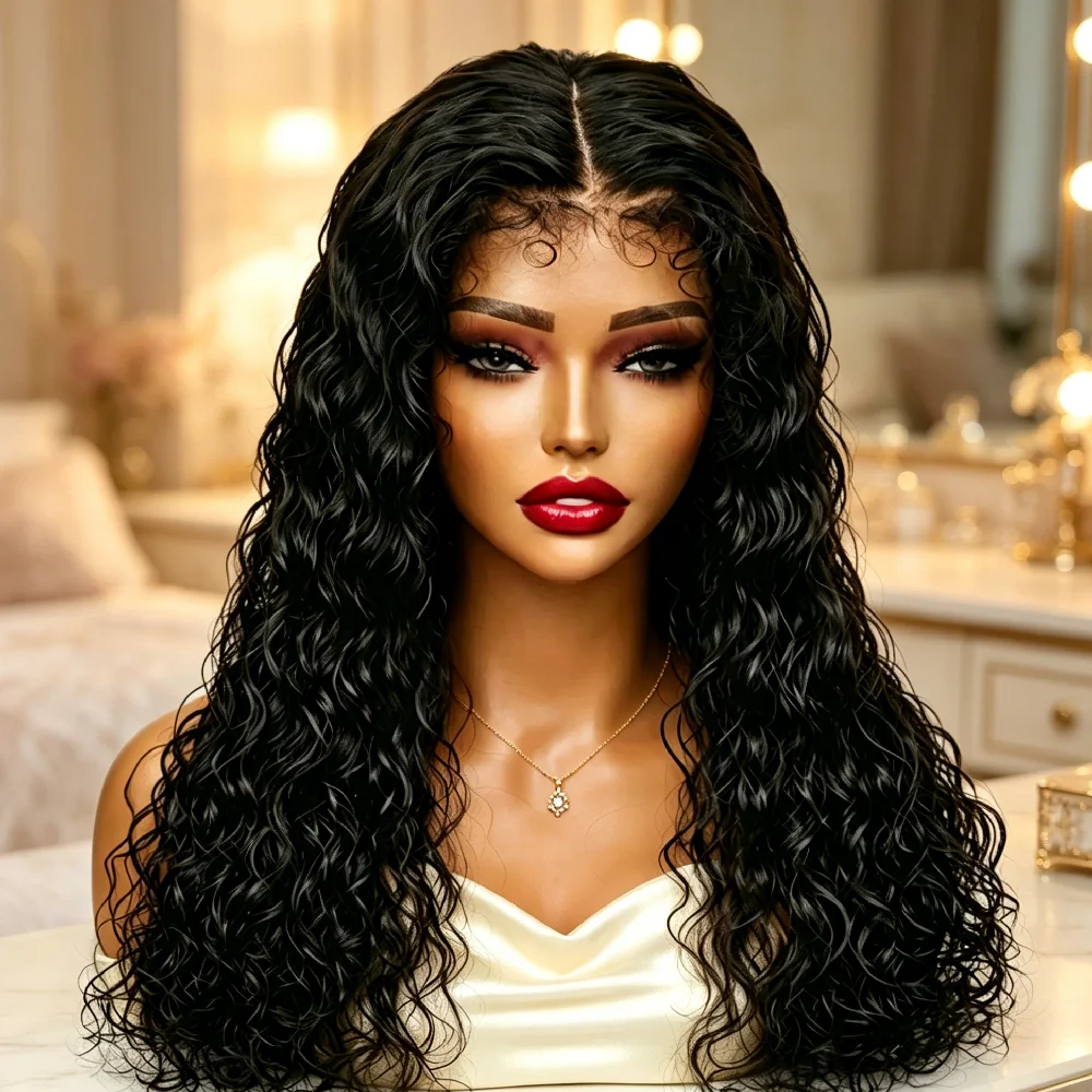 32 Inch Water Wave 13x4 Lace Frontal Wig Glueless 13x6 Water Wave Wig Natural Color 100% Human Hair Wig For Women 250% Density
