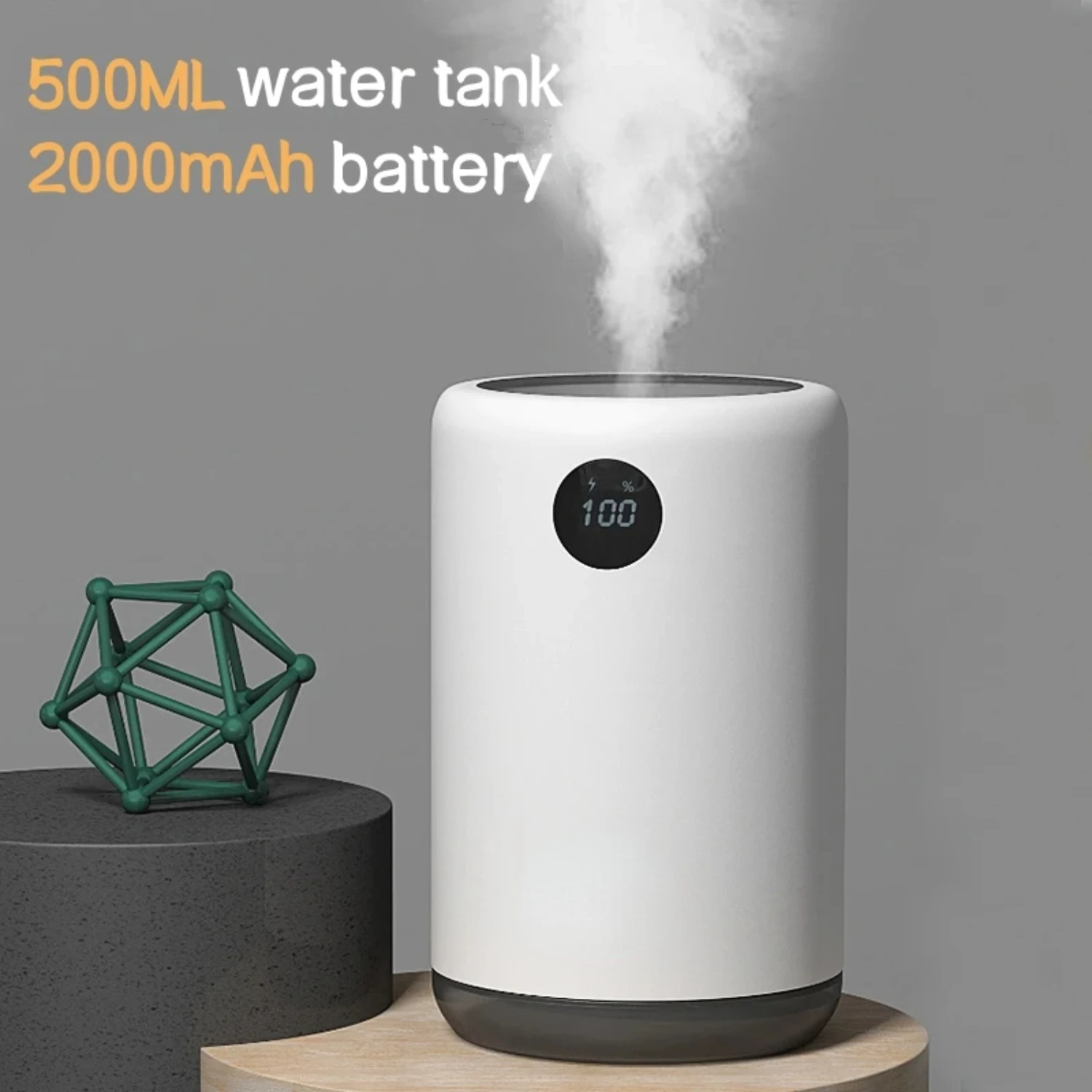 Portable USB Rechargeable Ultrasonic Air Humidifier with 500ML Capacity and 2000mAh Battery - Ideal for Office Use with LED Nigh