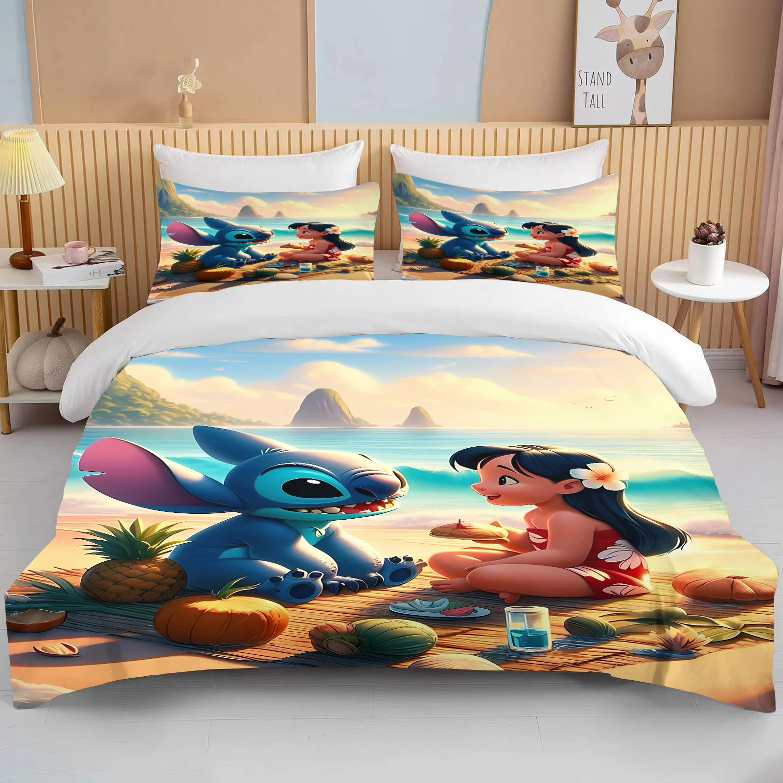 Disney Fashion Lilo Stitch Cartoon Anime Children Duvet Cover Set Comforter King Size Bedding Quilt Queen Twin Grade Bed Sheet