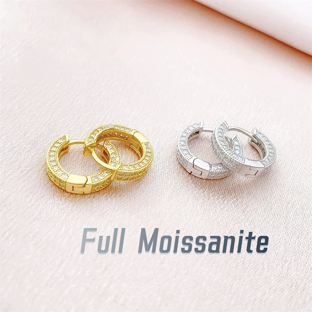 

D Color VVS All Moissanite Hoop Earrings for Women Lab Diamond 925 Sterling Silver 14K White Gold Plated Wedding Jewelry Gift