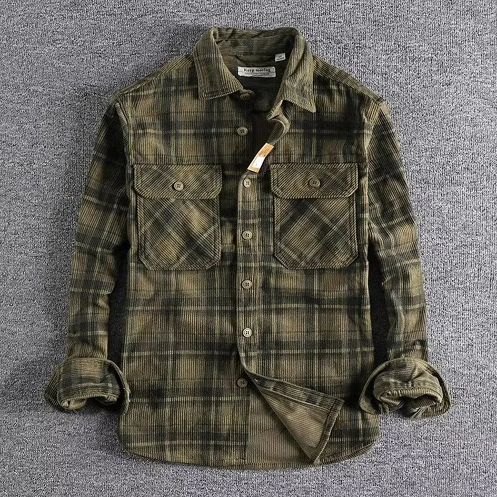 Men Shirt Shirt Men Plaid Shirt Washed Corduroy Comfortable All Match Tide Coat Long Sleeve For Men High Quality
