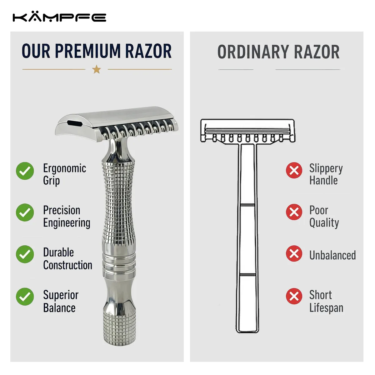 KAMPFE Stainless Steel /Titanium Safety Razor CNC Precision Machined Double Edge Manual Razor Smooth Wet Shaving  for Men view 6