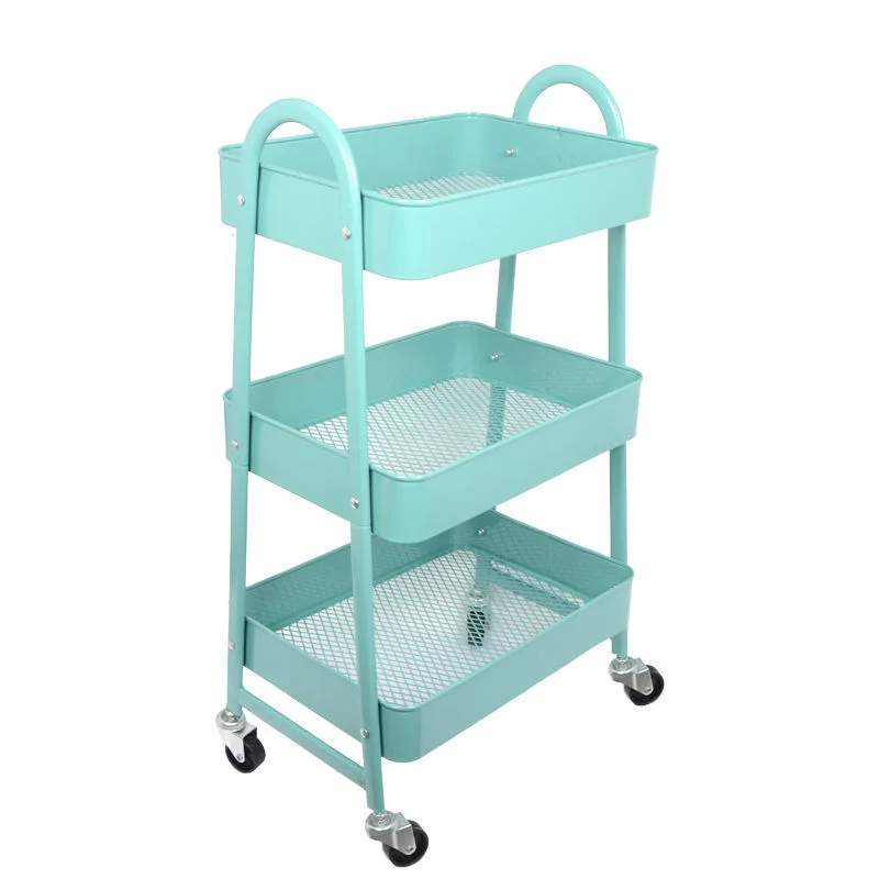 3 Layers Kitchen Storage Rack Trolley Kitchen Bathroom Bedroom Snacks Storage Rack with Wheels Organizer Home Hair Salon Metal