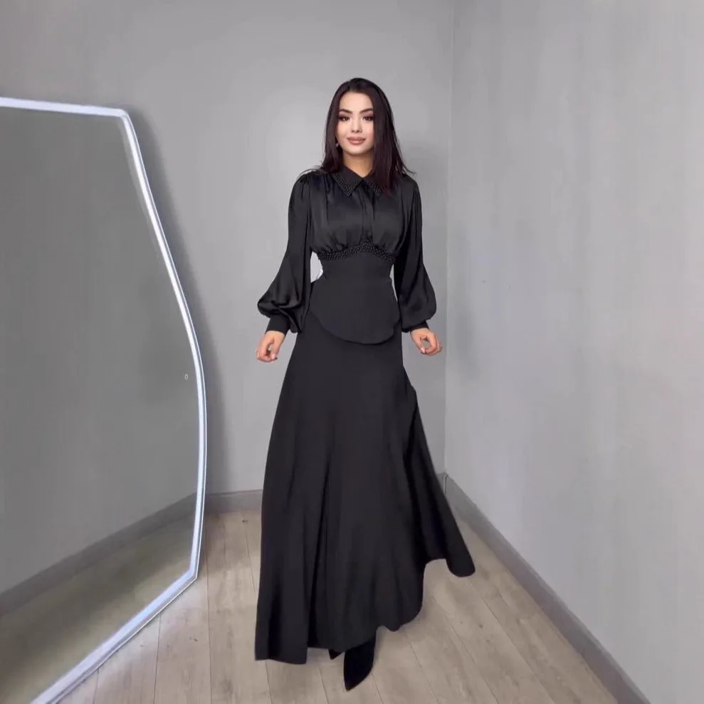 

2026 Winter New Elegant Waist-cinching Long-sleeve Long Dress Set For Women Robe Abaya Ramadan Dubai Luxury Islam Elegant