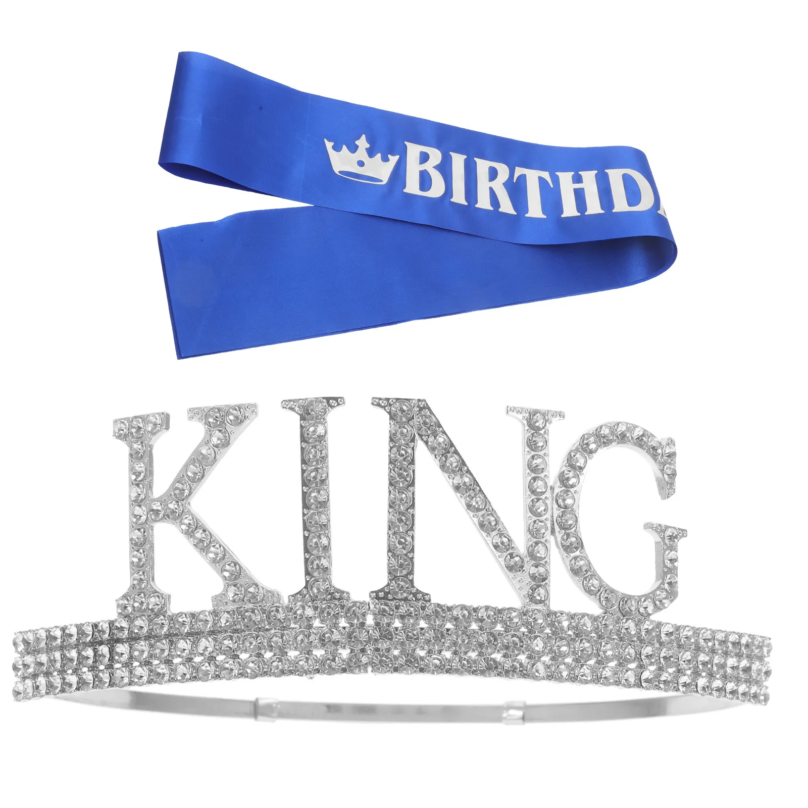 

1Set King Crown Sash Rhinestone Birthday Party Decorations Men Tiara Cosplay Unique Distinctive Crown for Men Costume Crowns