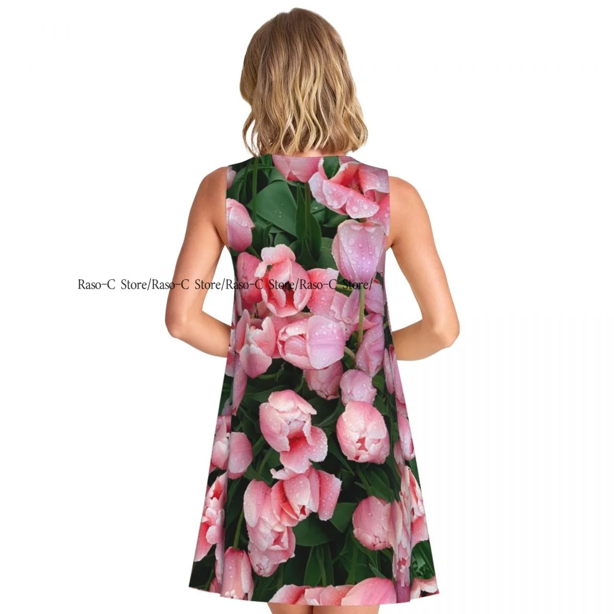 Abito da donna Tulipani rosa con gocce T-shirt casual estiva Copricostume da spiaggia