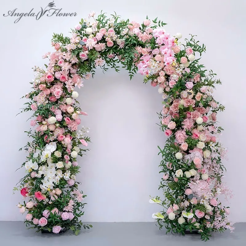 

Luxury Outdoor Wedding Backdrop Pink Flower Arrangement With Stand Event Stage Floral Row Add Frame Party Props Window Display