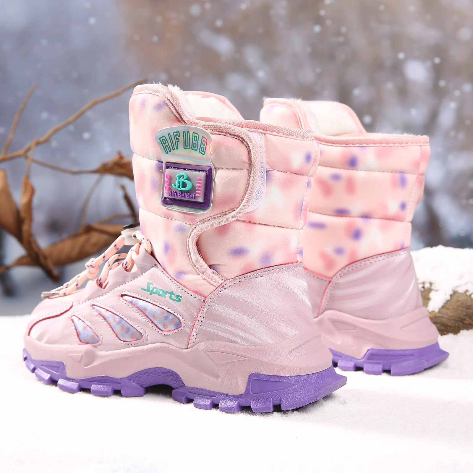 2024 New Winter Kids Snow Boots Girls Boy Warm Fur Antiskid Outsole Plus Size 33 To 38 Boots Pink Children Shoes Boots