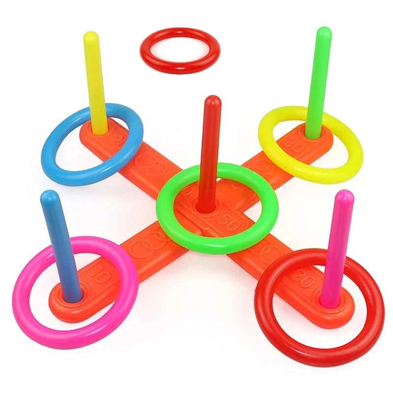 Children's launch line toys, rainbow rings, five ring cross line toys, parents and children's physical education toys