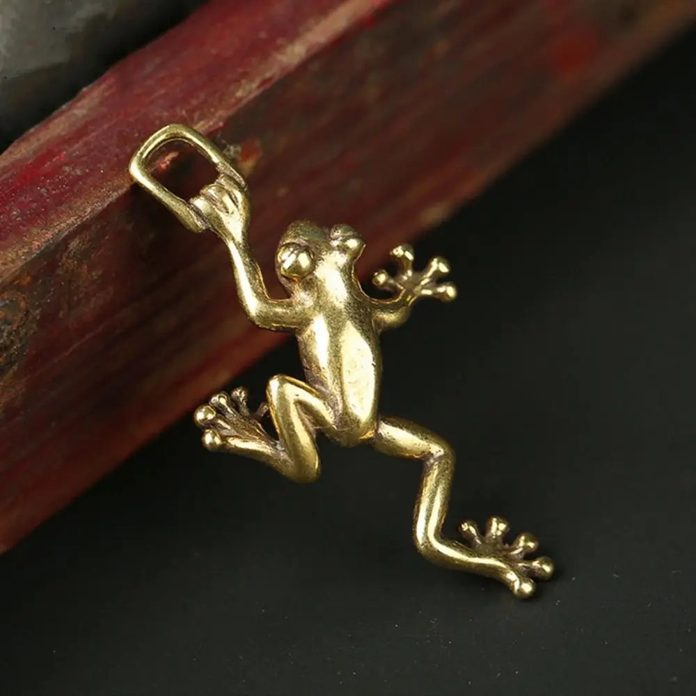 Personality Small Leaping Frog Statue Frog Animal Miniatures Figurines Handicrafts Solid Brass Keychain Pendant Desktop