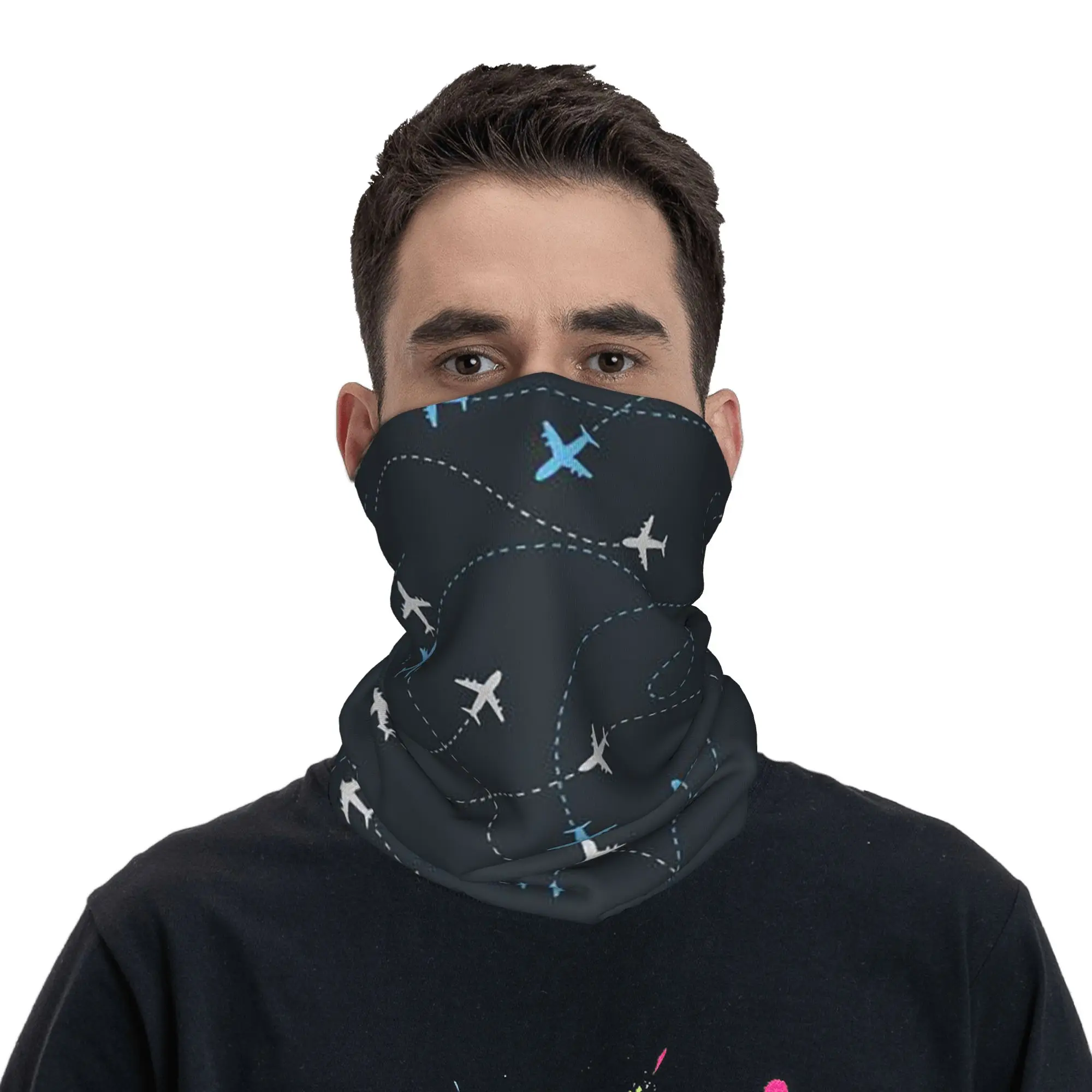 Airplane Flight Routes Captain Aviator Pilot Bandana Neck Gaiter Printed Mask Scarf Warm Headwear Outdoor Sports Unisex Adult